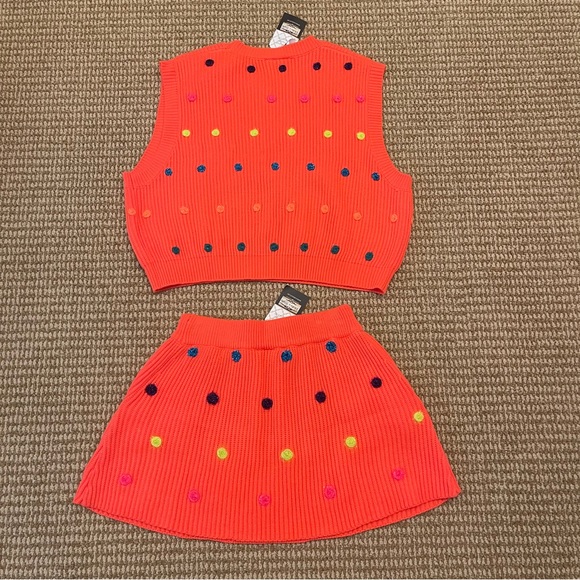 Queen of Sparkles Neon Orange Polka Dot Sweater Tank and Skirt XS NWT - Picture 12 of 12